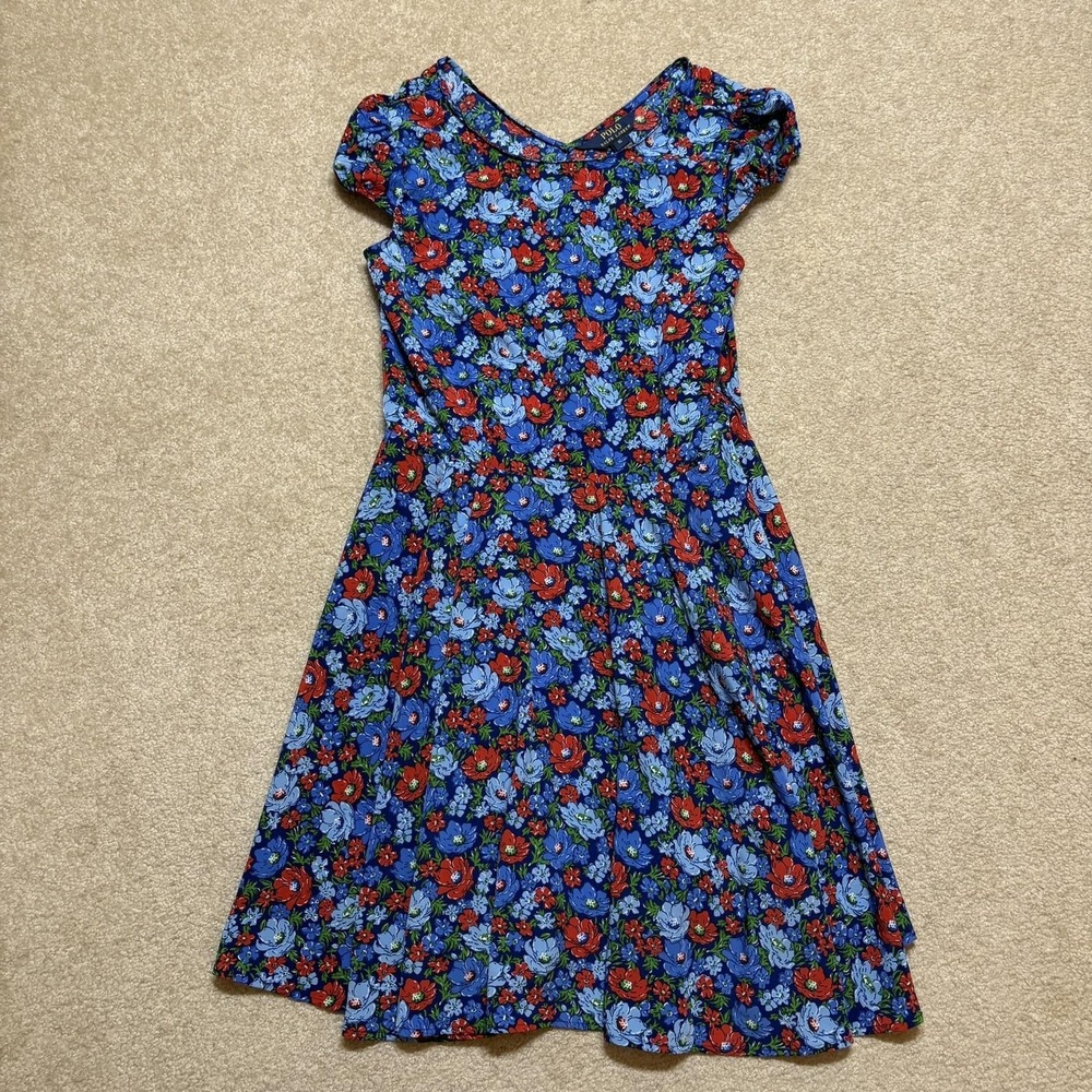 Polo Ralph Lauren Dress Girls 16 Blue Floral Fit & Flare Puff Sleeve Party